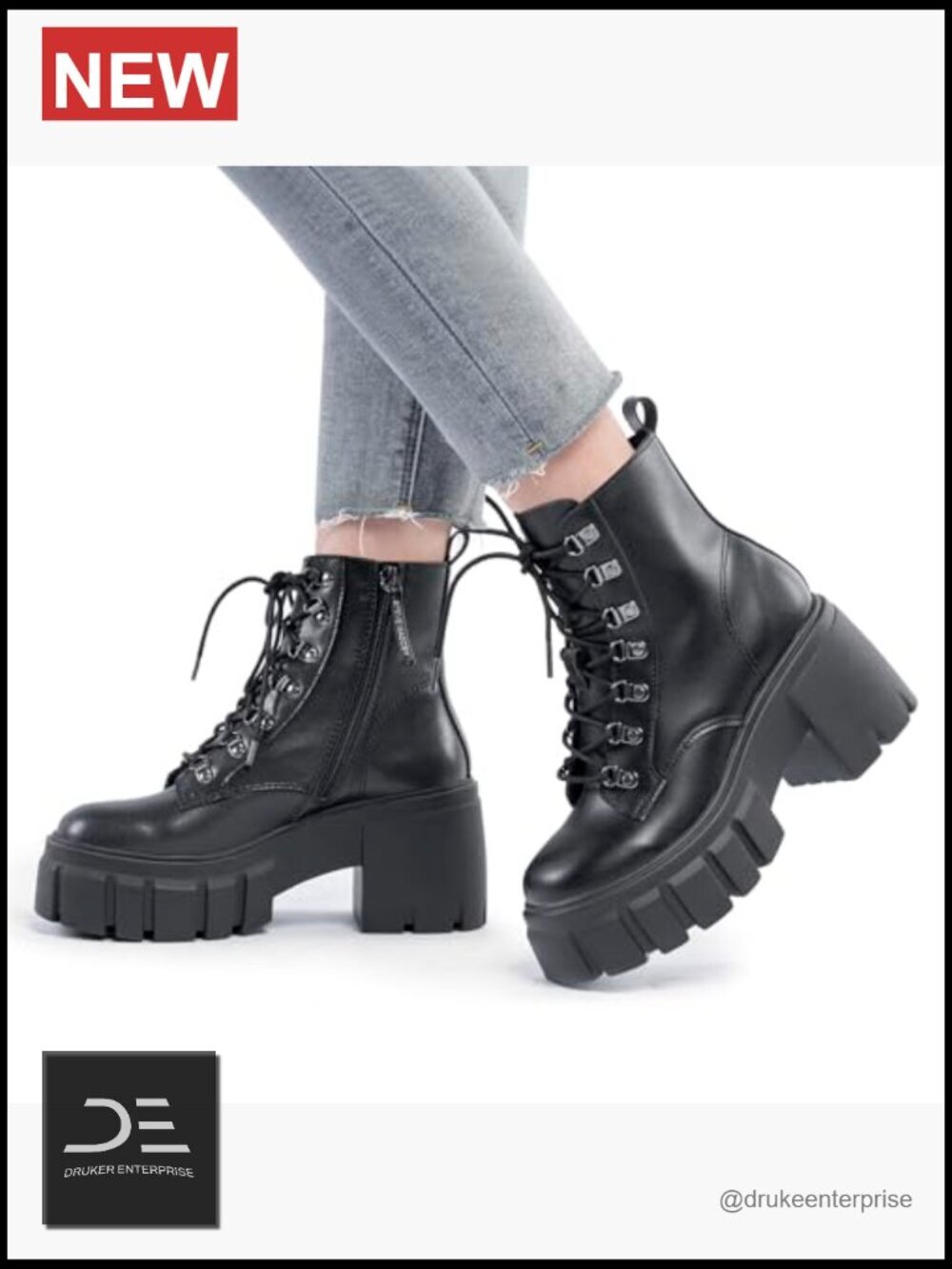Women's Combat Boots Lightweight Lace Up Side Zipper Chunky Platform Lug Sole - Picture 6 of 7